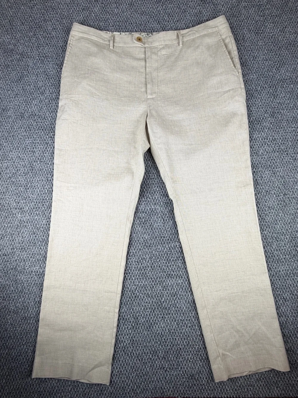 Tommy Bahama Pants Latigo Beach Flat Front Stone Khaki Linen Pants Sz 40x32